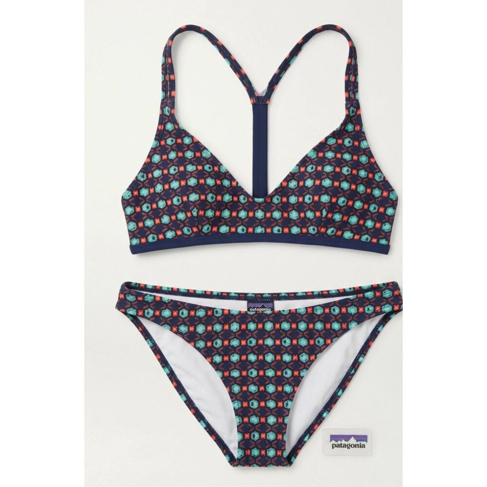 Patagonia Two Piece Racerback Bikini Swimsuit Set Geometric Print Size Small